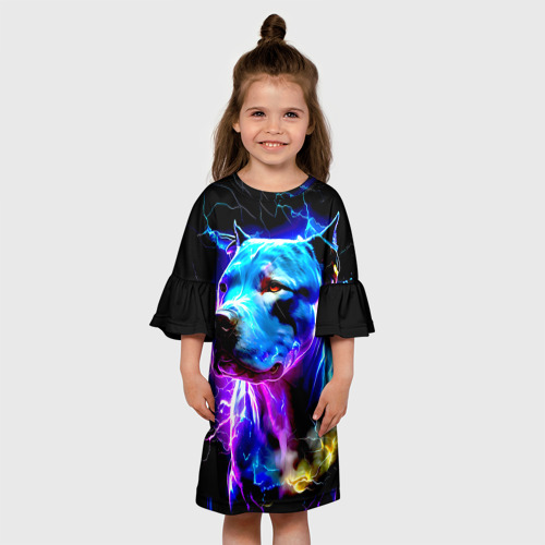 Детское платье 3D с принтом Стаффордширский терьер неоновый, вид сбоку #3