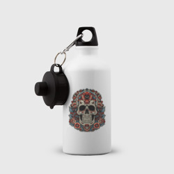 Бутылка спортивная Череп с цветами в стиле мексиканского дня мертвых - фото 2