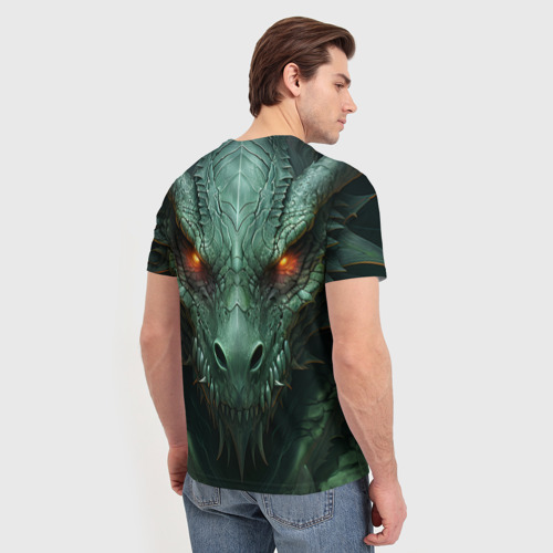 Мужская футболка 3D с принтом Зеленый дракон со светящимися глазами, вид сзади #2