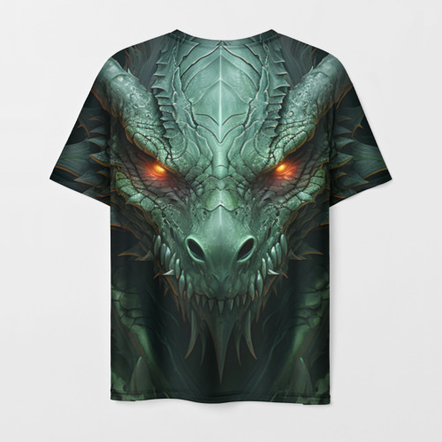 Мужская футболка 3D с принтом Зеленый дракон со светящимися глазами, вид сзади #1