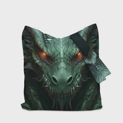 Шоппер 3D с принтом Зеленый дракон со светящимися глазами, вид сзади #2