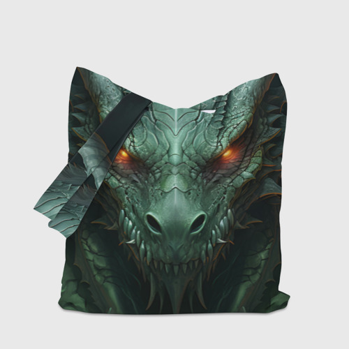 Шоппер 3D с принтом Зеленый дракон со светящимися глазами, вид сбоку #3