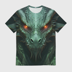 Мужская футболка 3D Зеленый дракон со светящимися глазами