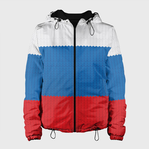 Женская куртка 3D Вязаный российский флаг, цвет черный