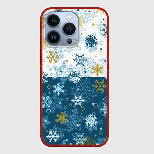 Чехол для iPhone 13 Pro с принтом Снежинки новогодние, вид спереди #2