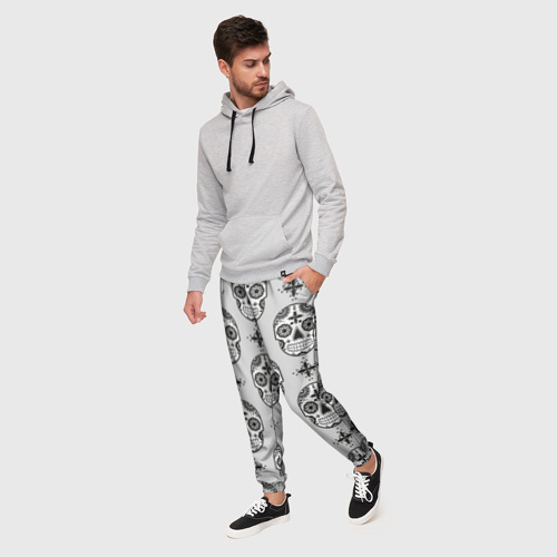 Мужские брюки 3D Череп и цветок , цвет 3D печать - фото 3