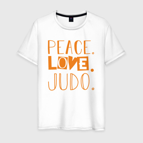 Мужская футболка из хлопка с принтом Мир любовь дзюдо, вид спереди №1