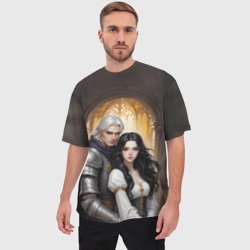Мужская футболка oversize 3D Принцесса и её воин - фото 2