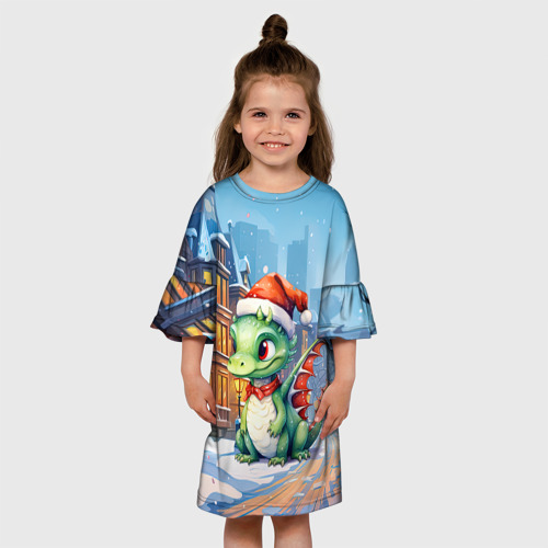 Детское платье 3D Дракон зимний холод, цвет 3D печать - фото 4