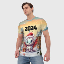 Мужская футболка 3D Дракон новогодней ночи 2024 - фото 2