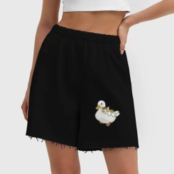 Женские шорты oversize футер хлопок Утка с  другом котёнком - фото 2
