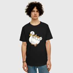 Мужская футболка хлопок Oversize Утка с  другом котёнком - фото 2