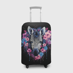 Чехол для чемодана 3D Портрет зебры в цветах