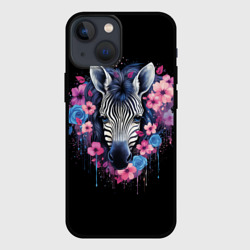 Чехол для iPhone 13 mini Портрет зебры в цветах