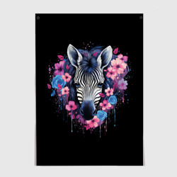 Постер Портрет зебры в цветах