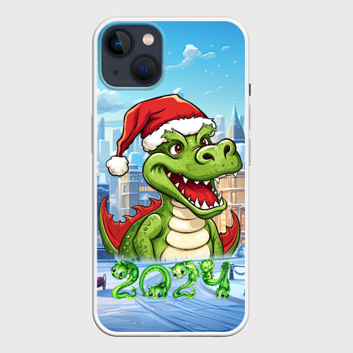 Чехол для iPhone 14 Plus с принтом Малыш новогодний  дракончик 2024, вид спереди №1