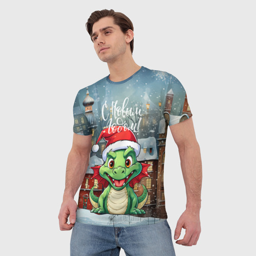 Мужская футболка 3D Малыш новогодний дракончик, цвет 3D печать - фото 3