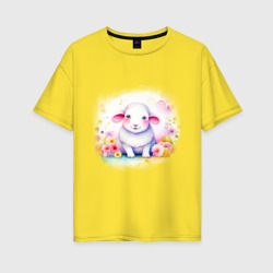 Женская футболка хлопок Oversize Милая овечка в цветах