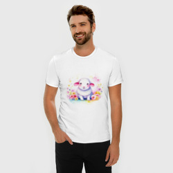 Мужская футболка хлопок Slim Милая овечка в цветах - фото 2
