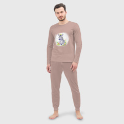Мужская пижама с лонгсливом хлопок Милая зебра в цветах - фото 2