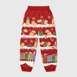 Женские джоггеры оверсайз 3D Капибара с семьей на Новый год