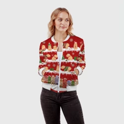 Женский бомбер 3D Капибара с семьей на Новый год - фото 2