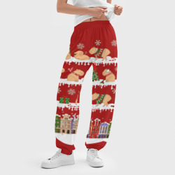 Женские джоггеры оверсайз 3D Капибара с семьей на Новый год - фото 2