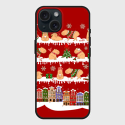 Чехол силиконовый для Apple iPhone 15 матовый Капибара с семьей на Новый год