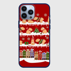 Чехол для iPhone 13 Pro Max Капибара с семьей на Новый год