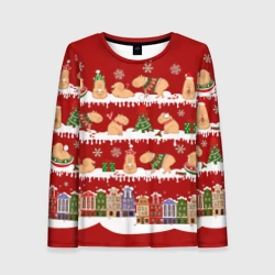 Женский лонгслив 3D Капибара с семьей на Новый год