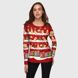 Женский лонгслив 3D Капибара с семьей на Новый год - фото 2