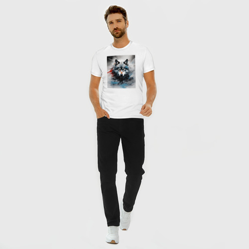 Мужская футболка хлопок Slim Абстрактный грозный волк, цвет белый - фото 5