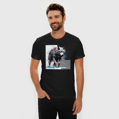 Мужская футболка хлопок Slim Волк масляной краской, цвет черный - фото 3