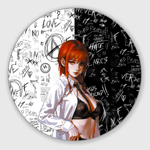 Круглый коврик для мышки Makima sexy in bra - Chainsaw man