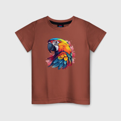 Яркий попугай на красных брызгах – Детская футболка хлопок с принтом купить со скидкой в -20%