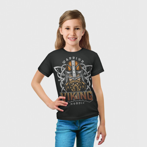 Детская футболка 3D с принтом Викинг - воин, вид сбоку #3
