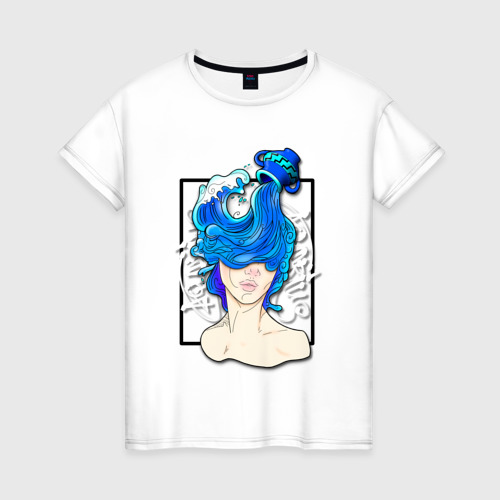 Женская футболка из хлопка с принтом Aquarius-водолей, вид спереди №1