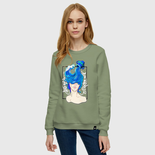 Женский свитшот хлопок Aquarius-водолей, цвет авокадо - фото 3