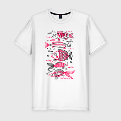 Мужская футболка хлопок Slim Рыбы для рыбака по мотивам мезенской росписи