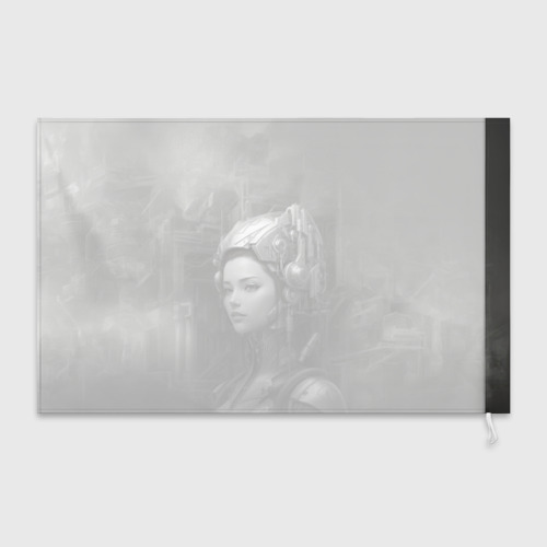 Флаг 3D Черно-белая иллюстрация девушки в шлеме  - фото 2
