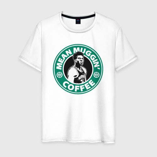 Мужская футболка из хлопка с принтом Mean muggin coffee, вид спереди №1
