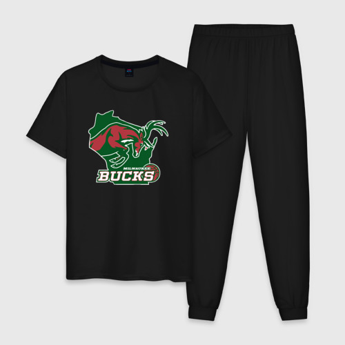 Мужская пижама хлопок Milwaukee bucks, цвет черный