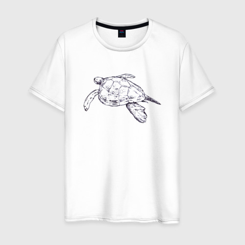 Мужская футболка из хлопка с принтом Морская черепаха уплывает, вид спереди №1