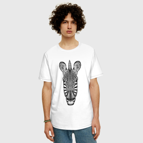 Мужская футболка хлопок Oversize с принтом Голова зебры анфас, фото на моделе #1