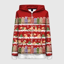 Женская толстовка 3D на молнии Капибара на Новый год