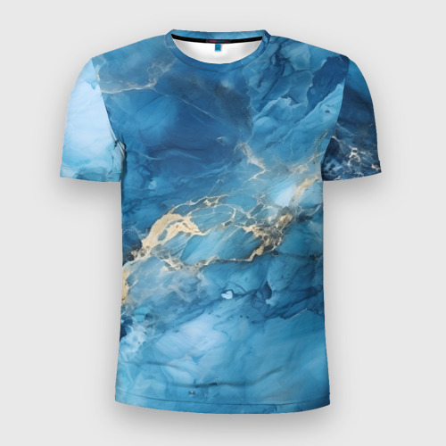 Мужская футболка 3D Slim с принтом Синий мрамор, вид спереди #2