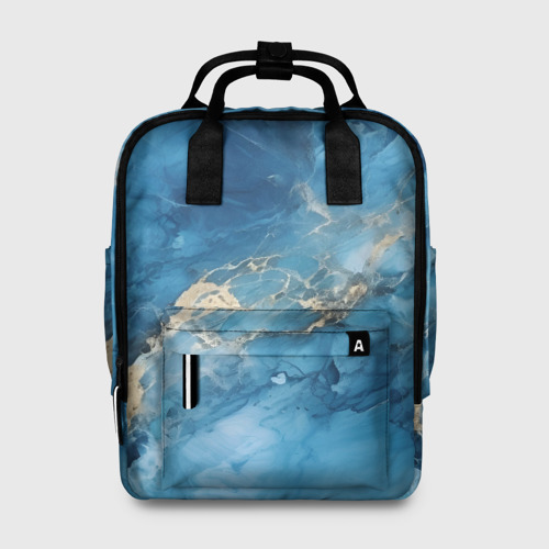 Женский рюкзак 3D с принтом Синий мрамор, вид спереди #2