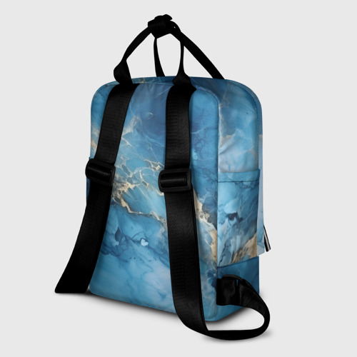 Женский рюкзак 3D с принтом Синий мрамор, вид сзади #1