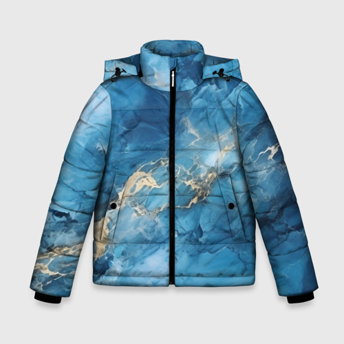 Зимняя куртка для мальчиков 3D с принтом Синий мрамор, вид спереди #2