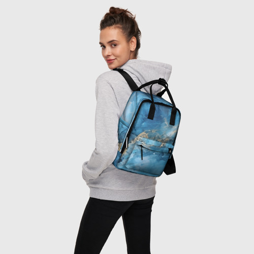 Женский рюкзак 3D с принтом Синий мрамор, вид сбоку #3